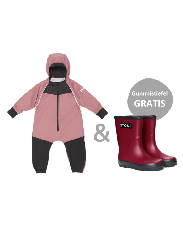 Günstiges Frühlingsbundle: Outdoor-Overall & Gummistiefel (Ruby, Haze Pink) | Stonz | stonzwear.de